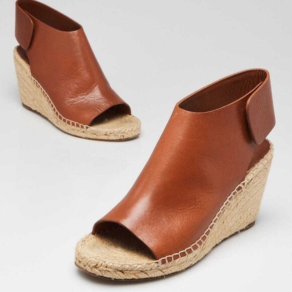 Celine Caramel Leather Crosta Fossil Espadrille Wedges Size 6.5/37 - Picture 1 of 4